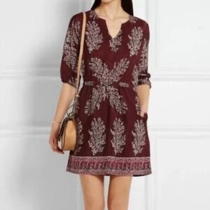 Madewell Silk Lassi Polka Dot Floral Mini Dress Size 4 Red Burgundy 3/4 Sleeve